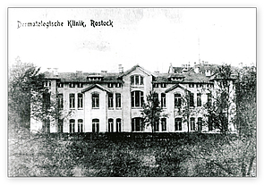 historische Foto eines alten Klinikgebäudes, hautklinik Rostock